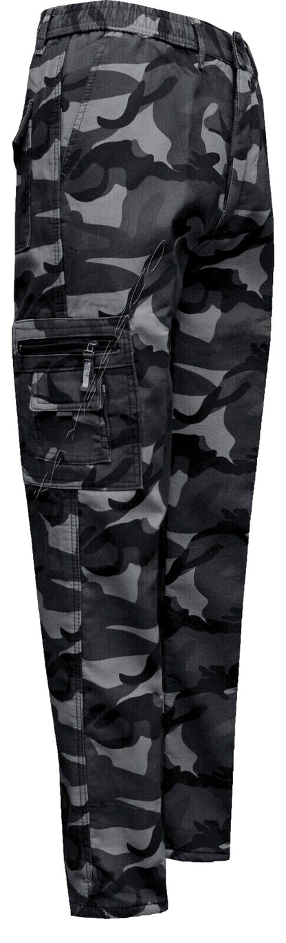 Mens Elasticated Camouflage Fleece Lined Thermal Trousers Fishing Hunting M-3XL