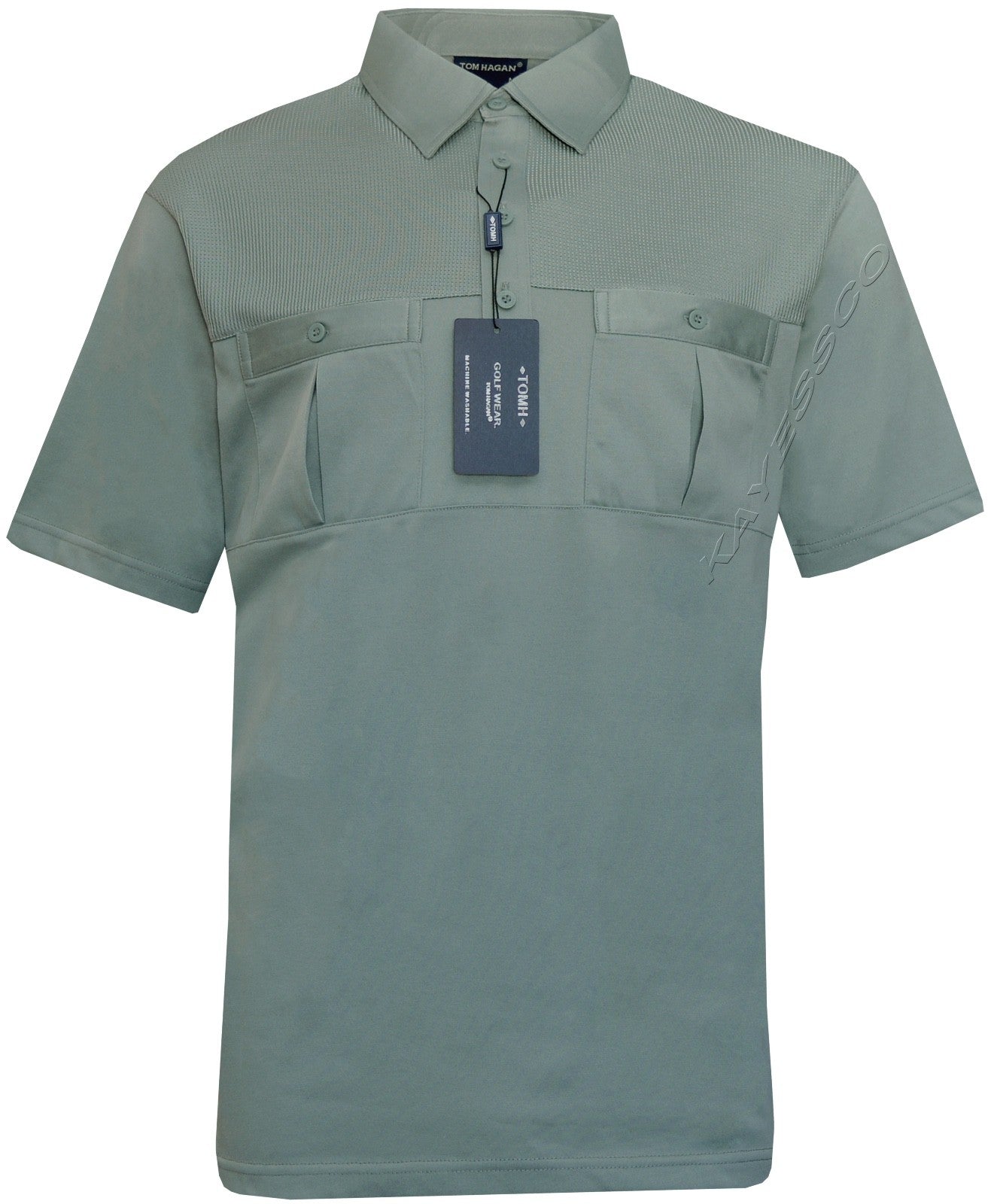 Mens Short Sleeve Double Pockets Golf Polo Shirt T-Shirt Top Casual By Tom Hagan