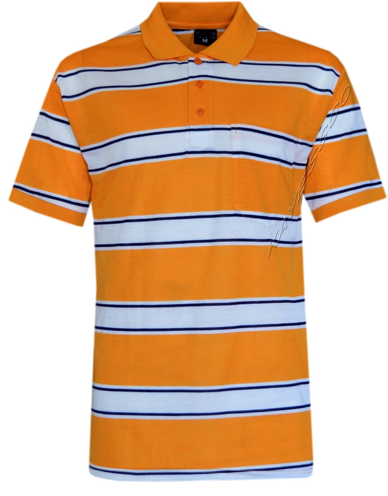 Mens Short Sleeve Polo Shirt Striped Pique Top Summer Casual with Pocket M - XXL