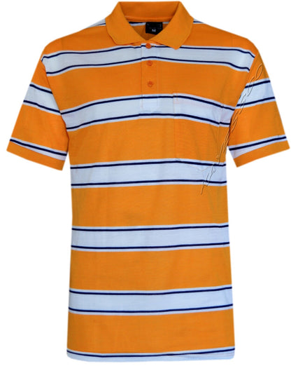Mens Short Sleeve Polo Shirt Striped Pique Top Summer Casual with Pocket M - XXL