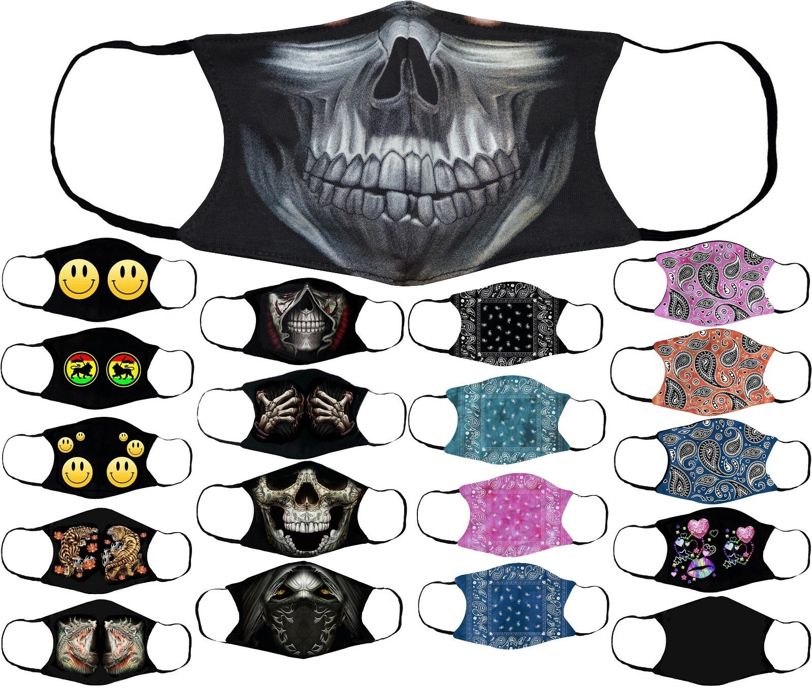 Adults Face Masks Cotton Glow in the Dark with Filter Pocket Reusable & Washable