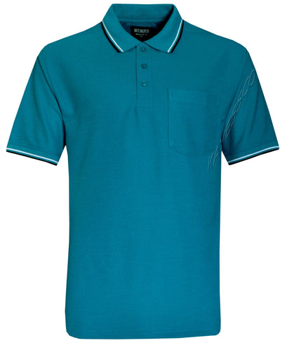 Short Sleeve Polo Pique Shirt Double Tipping Collar w Pocket by Beebizco M - 3XL
