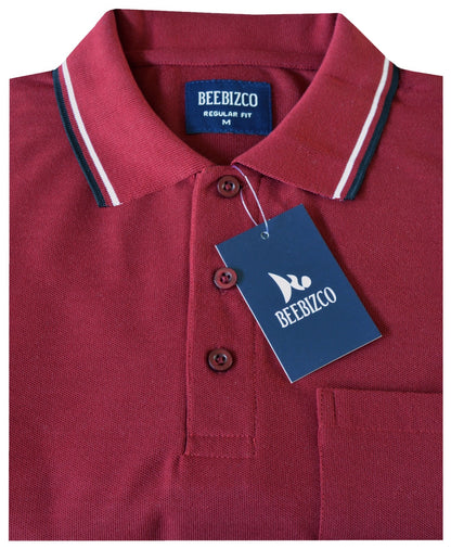 Short Sleeve Polo Pique Shirt Double Tipping Collar w Pocket by Beebizco M - 3XL