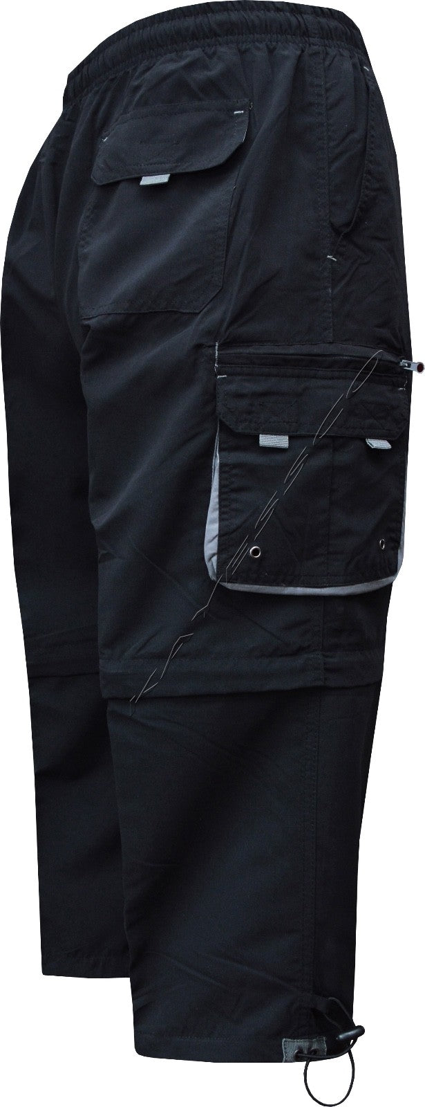 New Mens Elasticated Waist 2 In1 Zip Off Cargo Combat 3/4 Long Shorts Pant M-XXL