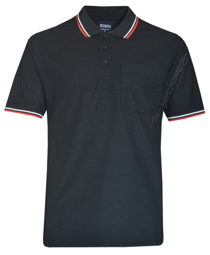 Short Sleeve Polo Pique Shirt Double Tipping Collar w Pocket by Beebizco M - 3XL