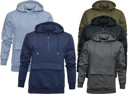 Mens 1/4 Zip Hoodie Fleece Pullover Jumper Top with Pouch Pocket By Beebizco