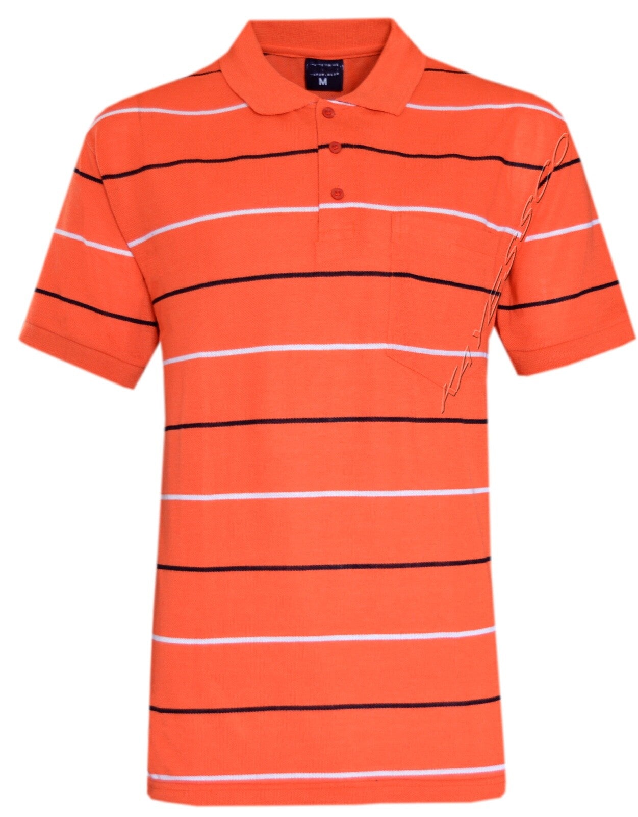 Mens Short Sleeve Polo Shirt Striped Pique Top Summer Casual with Pocket M - XXL