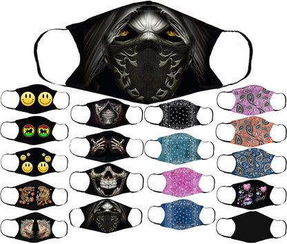 Adults Face Masks Cotton Glow in the Dark with Filter Pocket Reusable & Washable
