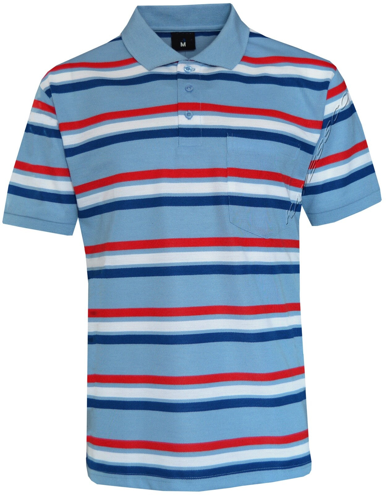 Striped Short Sleeve Yarn Dye Pique Polo Shirt Top Summer Casual with Pocket