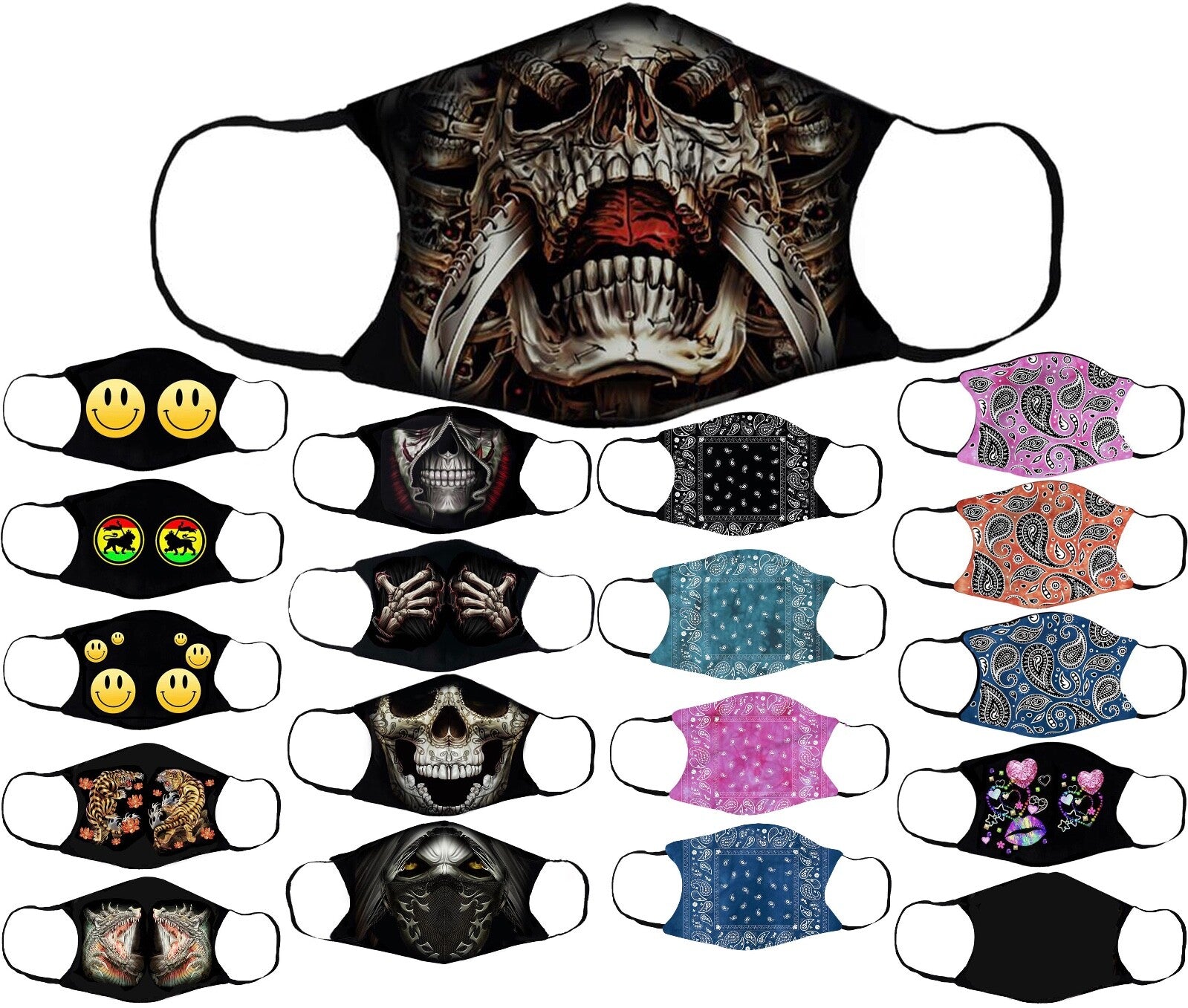 Adults Face Masks Cotton Glow in the Dark with Filter Pocket Reusable & Washable