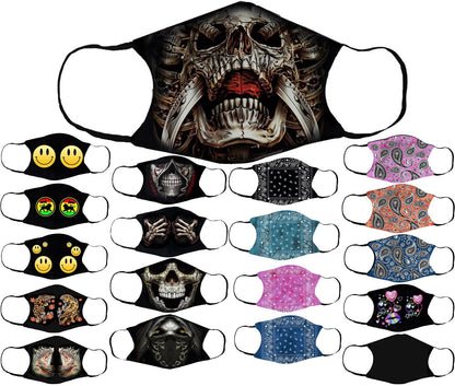 Adults Face Masks Cotton Glow in the Dark with Filter Pocket Reusable & Washable