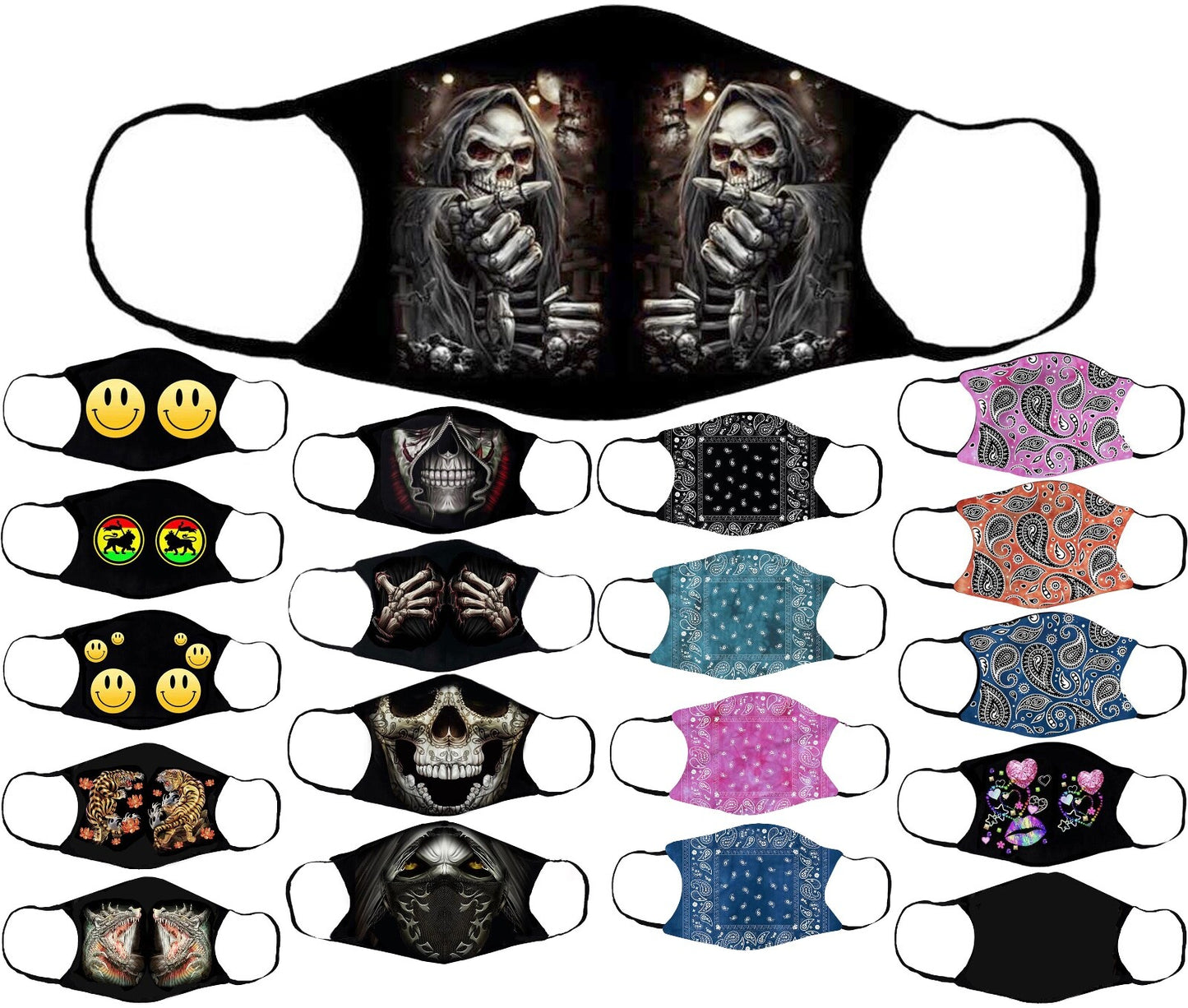 Adults Face Masks Cotton Glow in the Dark with Filter Pocket Reusable & Washable