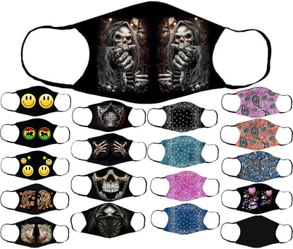 Adults Face Masks Cotton Glow in the Dark with Filter Pocket Reusable & Washable