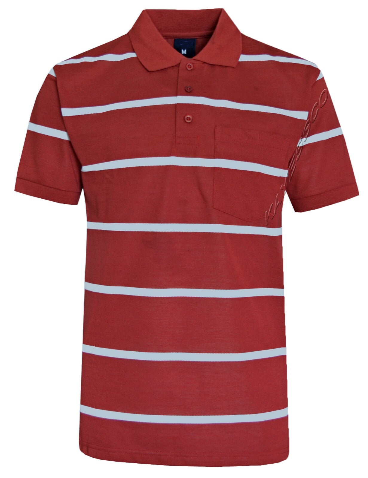Striped Short Sleeve Yarn Dye Pique Polo Shirt Top Summer Casual with Pocket