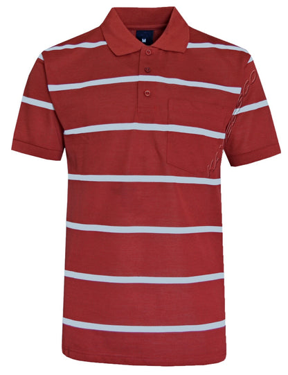 Striped Short Sleeve Yarn Dye Pique Polo Shirt Top Summer Casual with Pocket