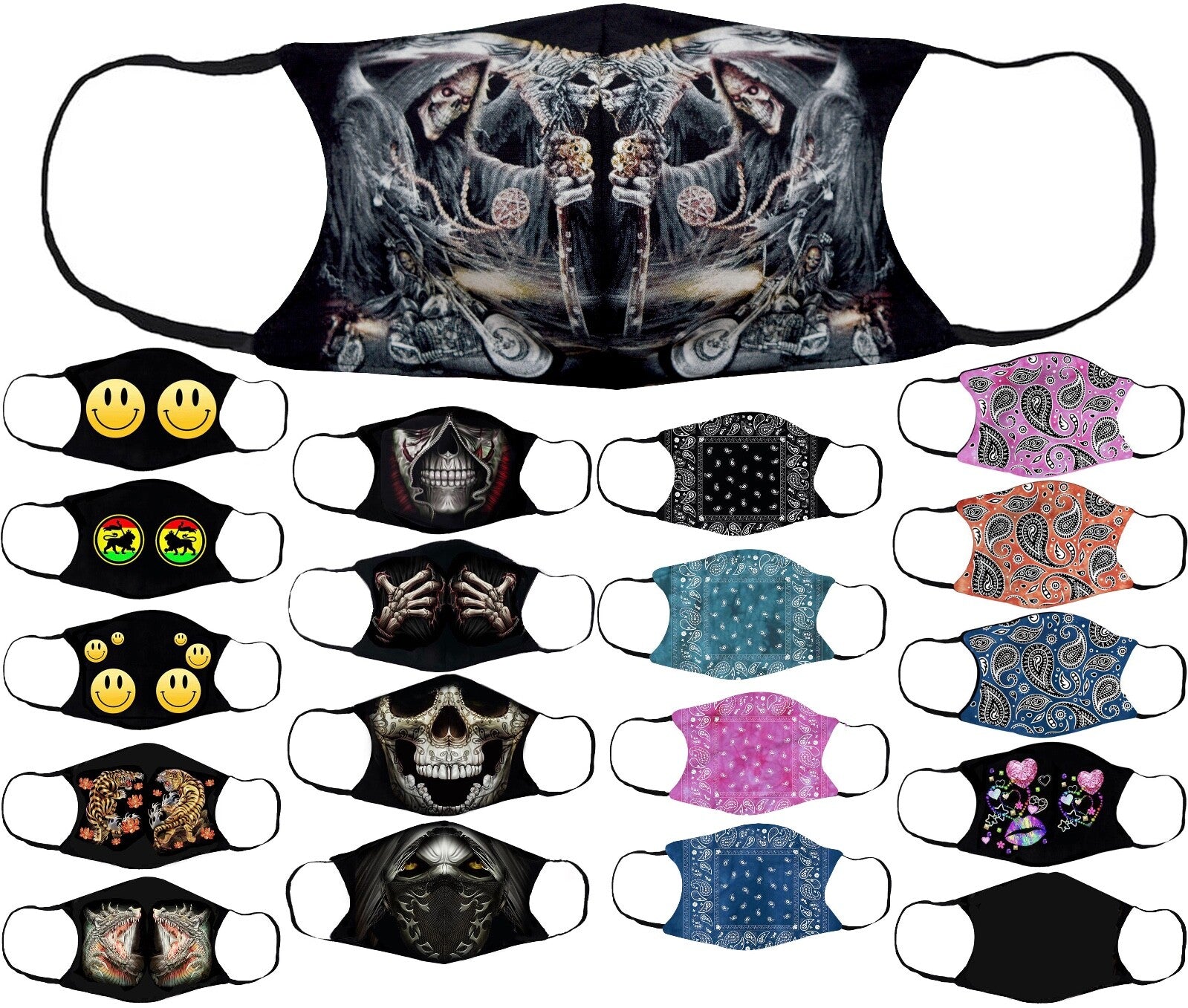 Adults Face Masks Cotton Glow in the Dark with Filter Pocket Reusable & Washable