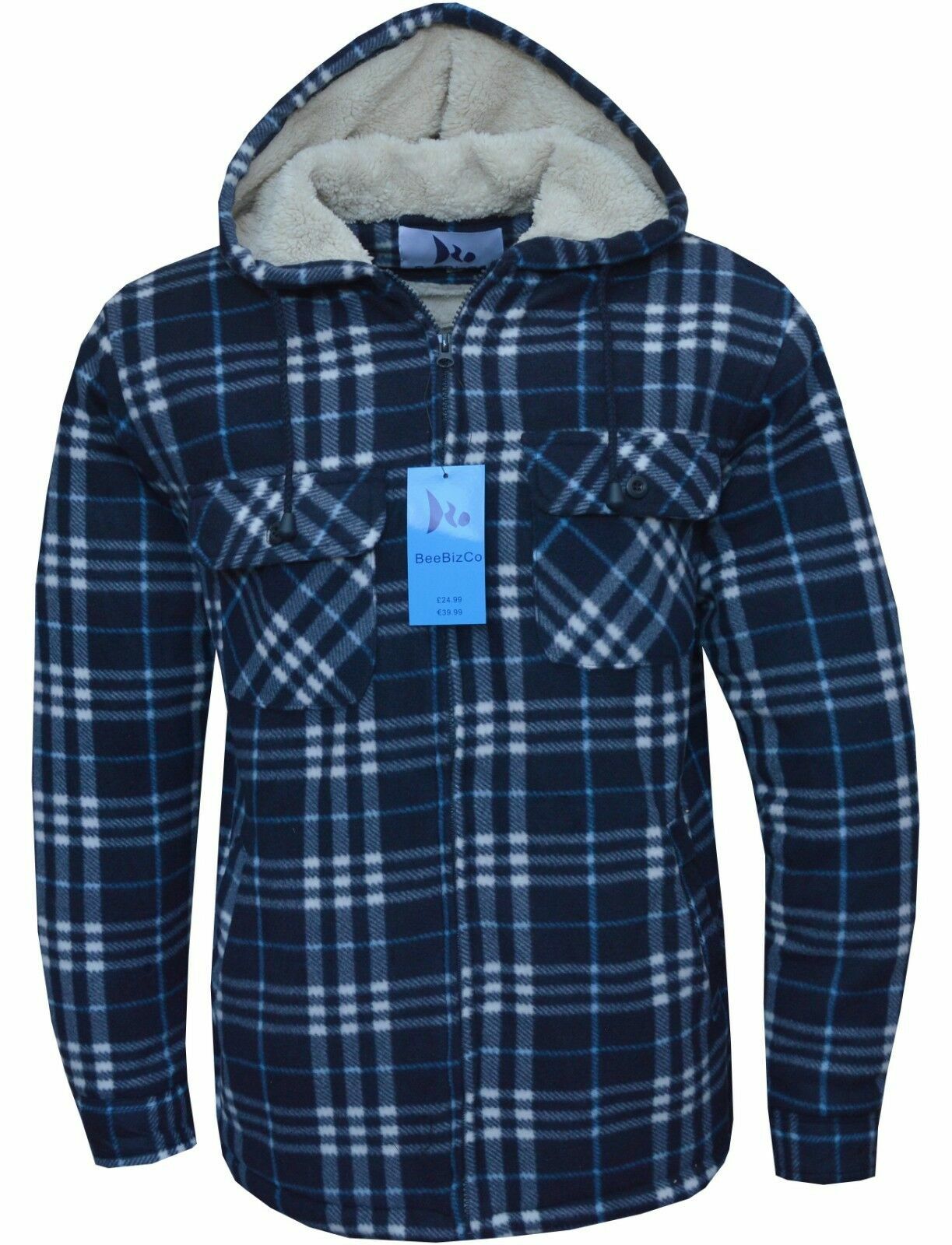 Hooded Fleece Padded Lumberjack Shirt Jacket Fur Lined Sherpa Winter Warm M-5XL