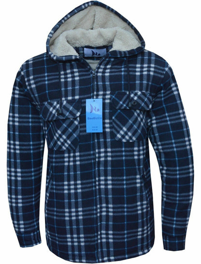 Hooded Fleece Padded Lumberjack Shirt Jacket Fur Lined Sherpa Winter Warm M-5XL