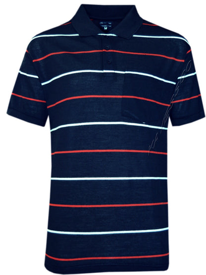 Mens Short Sleeve Polo Shirt Striped Pique Top Summer Casual with Pocket M - XXL