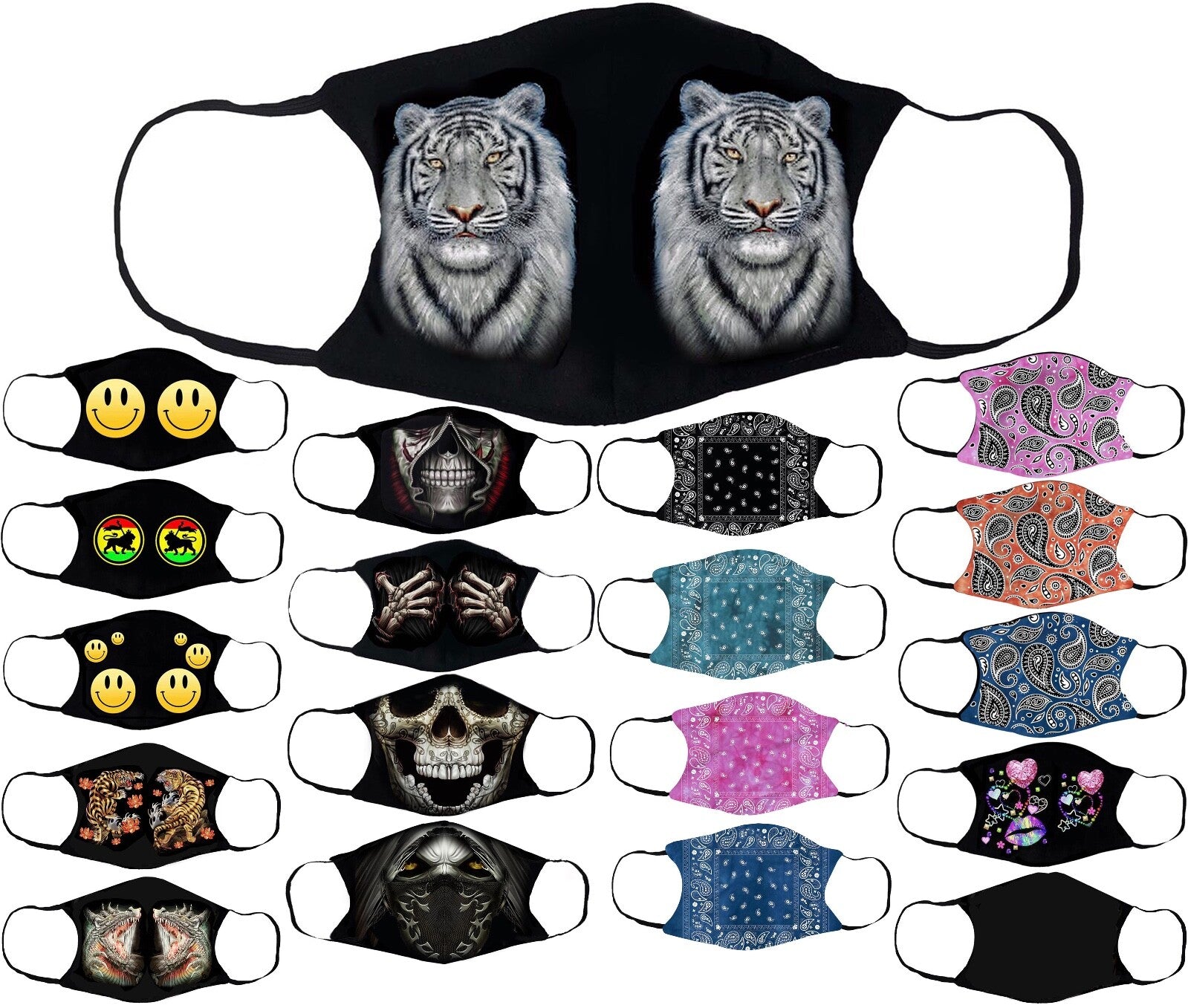 Adults Face Masks Cotton Glow in the Dark with Filter Pocket Reusable & Washable