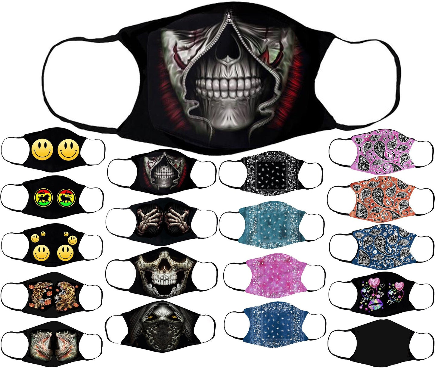 Adults Face Masks Cotton Glow in the Dark with Filter Pocket Reusable & Washable