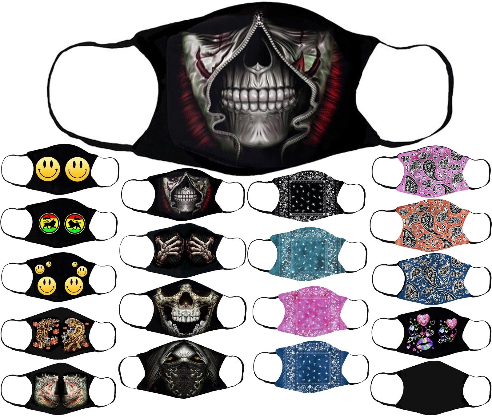 Adults Face Masks Cotton Glow in the Dark with Filter Pocket Reusable & Washable