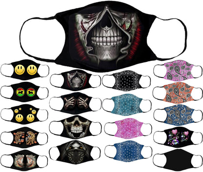 Adults Face Masks Cotton Glow in the Dark with Filter Pocket Reusable & Washable