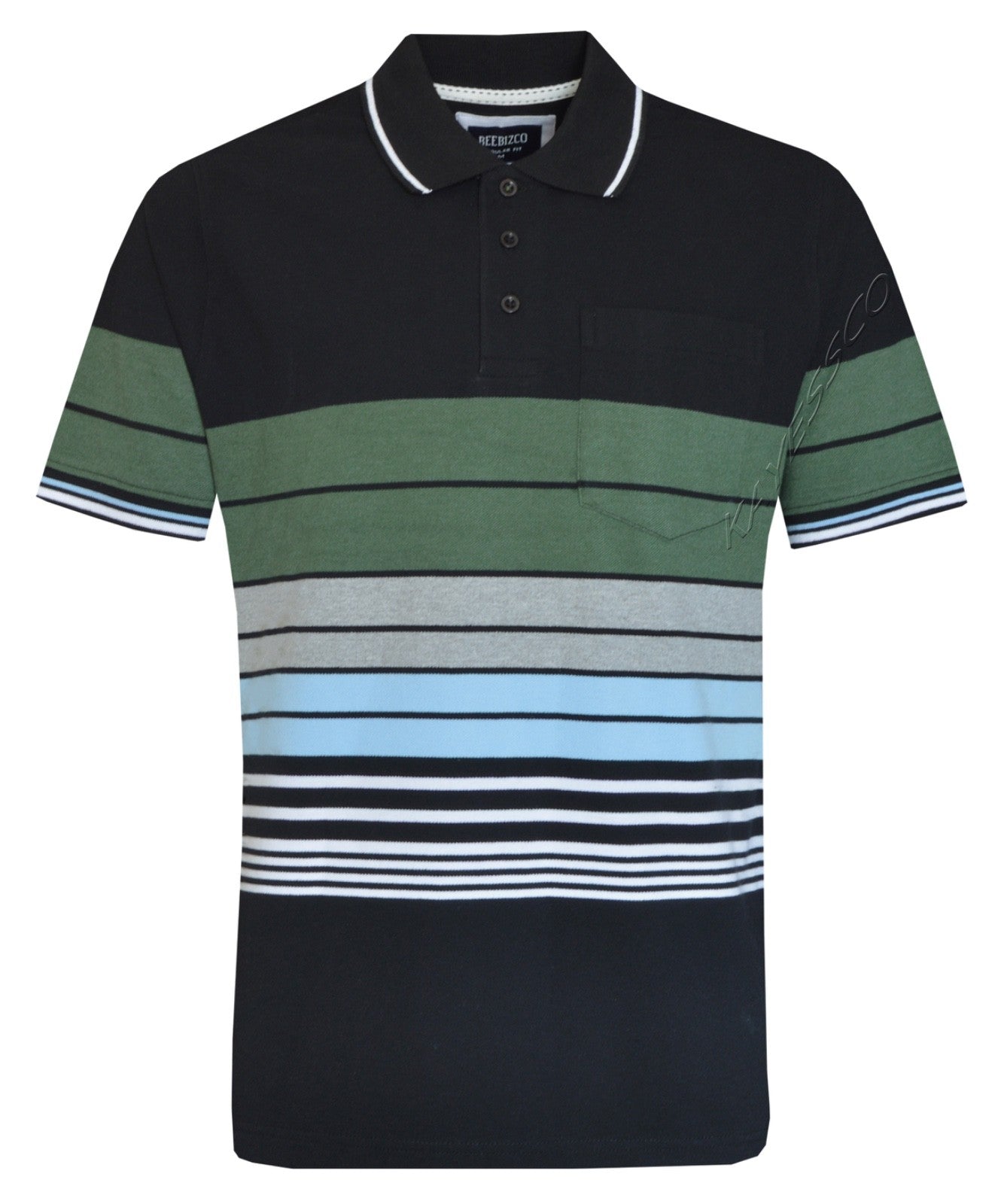 Striped Polo Shirt Short Sleeve Tipping Collar Casual Top  w/ Pocket by Beebizco