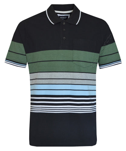 Striped Polo Shirt Short Sleeve Tipping Collar Casual Top  w/ Pocket by Beebizco
