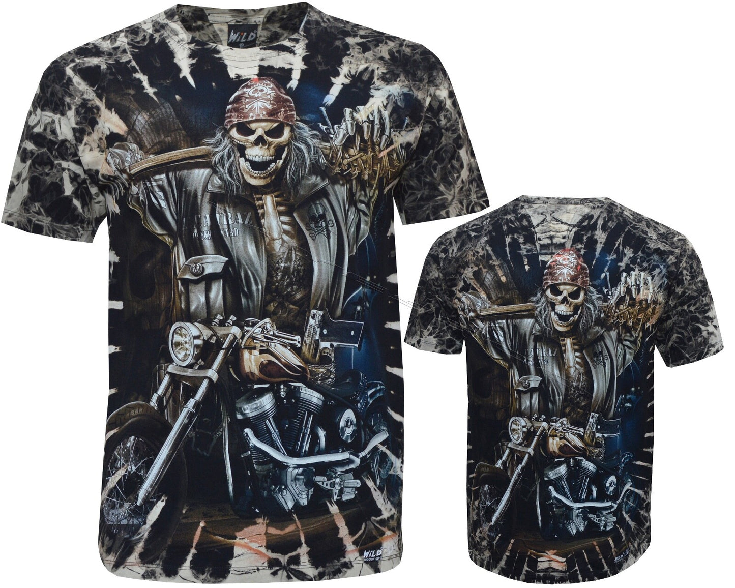 Grim Reaper Skull Motorbike Rider Glow in the Dark 100% Cotton Tye Dye T-Shirt