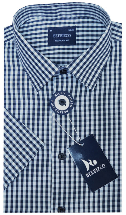 Mens Checked Shirts Short Sleeve Yarn Dyed Poly Cotton Summer M-XXL by Beebizco