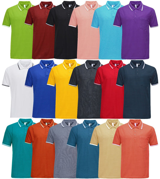 Mens Short Sleeve Polo Shirt Plain Single Tipping Collar with Pocket M - XXL