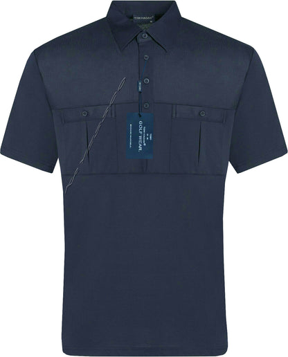 Mens Short Sleeve Double Pockets Golf Polo Shirt T-Shirt Top Casual By Tom Hagan
