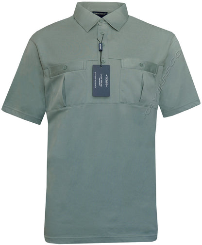 Mens Short Sleeve Double Pockets Golf Polo Shirt T-Shirt Top Casual By Tom Hagan