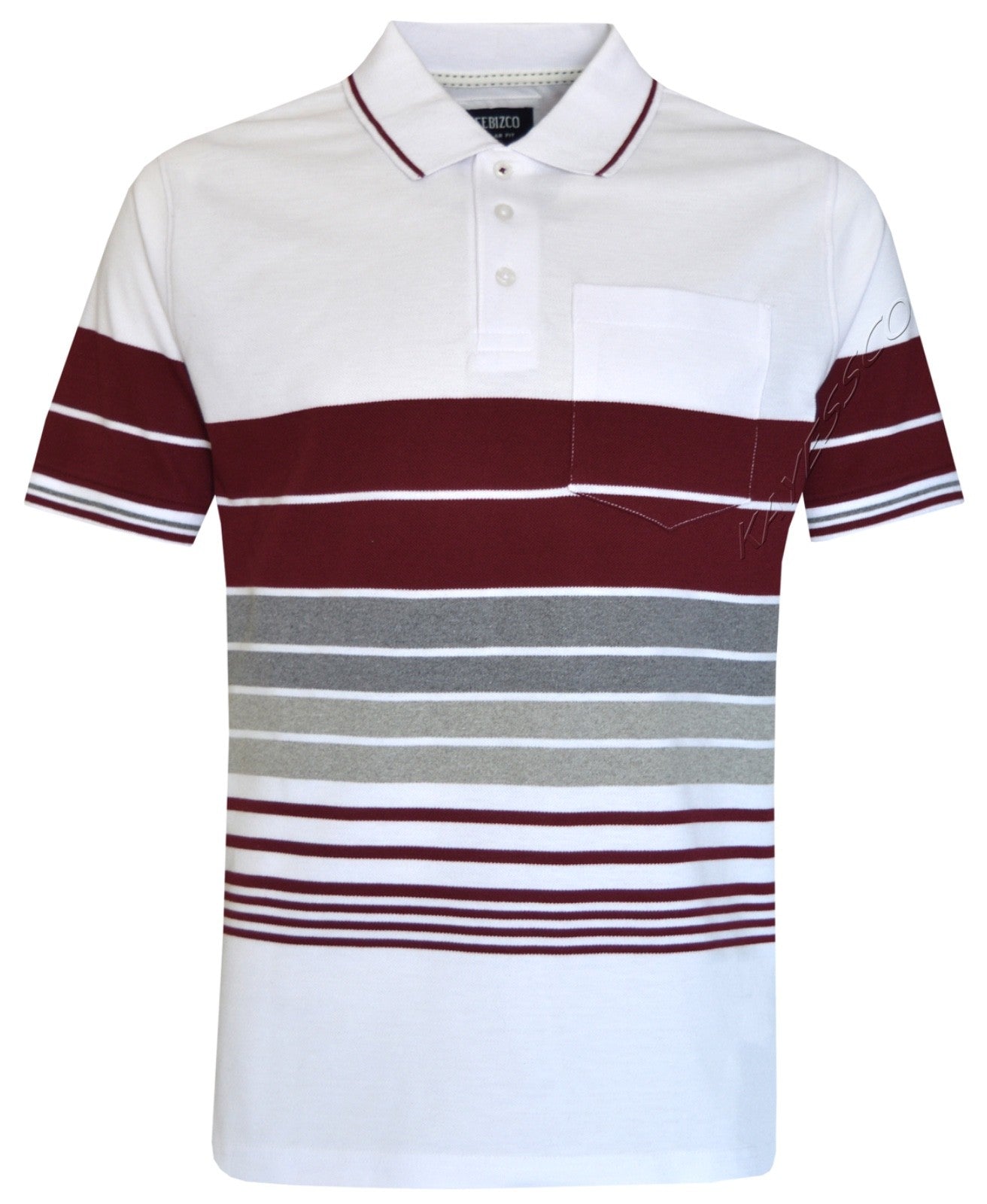 Striped Polo Shirt Short Sleeve Tipping Collar Casual Top  w/ Pocket by Beebizco
