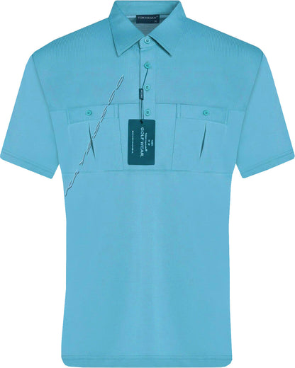 Mens Short Sleeve Double Pockets Golf Polo Shirt T-Shirt Top Casual By Tom Hagan