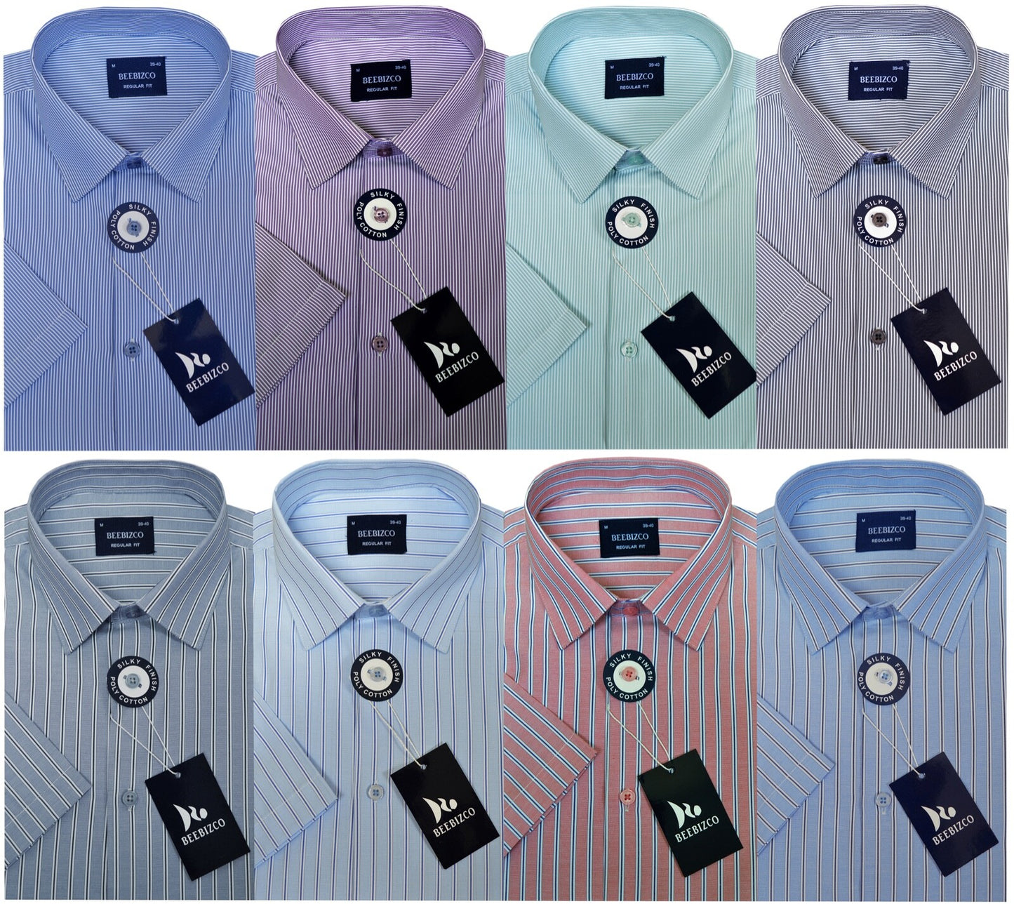 Striped Shirt King Size Short Sleeve Yarn Dyed Poly Cotton w/Pocket by Beebizco