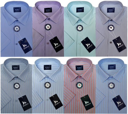 Striped Shirt King Size Short Sleeve Yarn Dyed Poly Cotton w/Pocket by Beebizco
