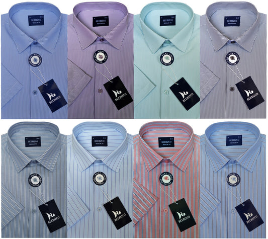 Striped Shirt King Size Short Sleeve Yarn Dyed Poly Cotton w/Pocket by Beebizco
