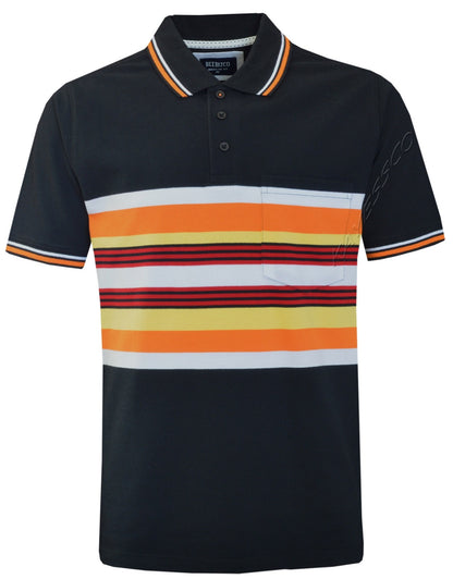 Striped Polo Shirt Short Sleeve Tipping Collar Casual Top  w/ Pocket by Beebizco