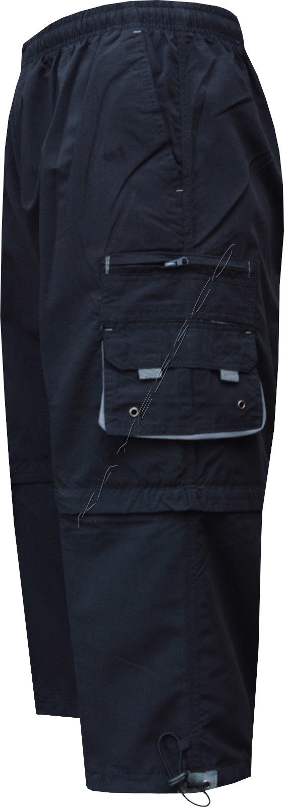 New Mens Elasticated Waist 2 In1 Zip Off Cargo Combat 3/4 Long Shorts Pant M-XXL