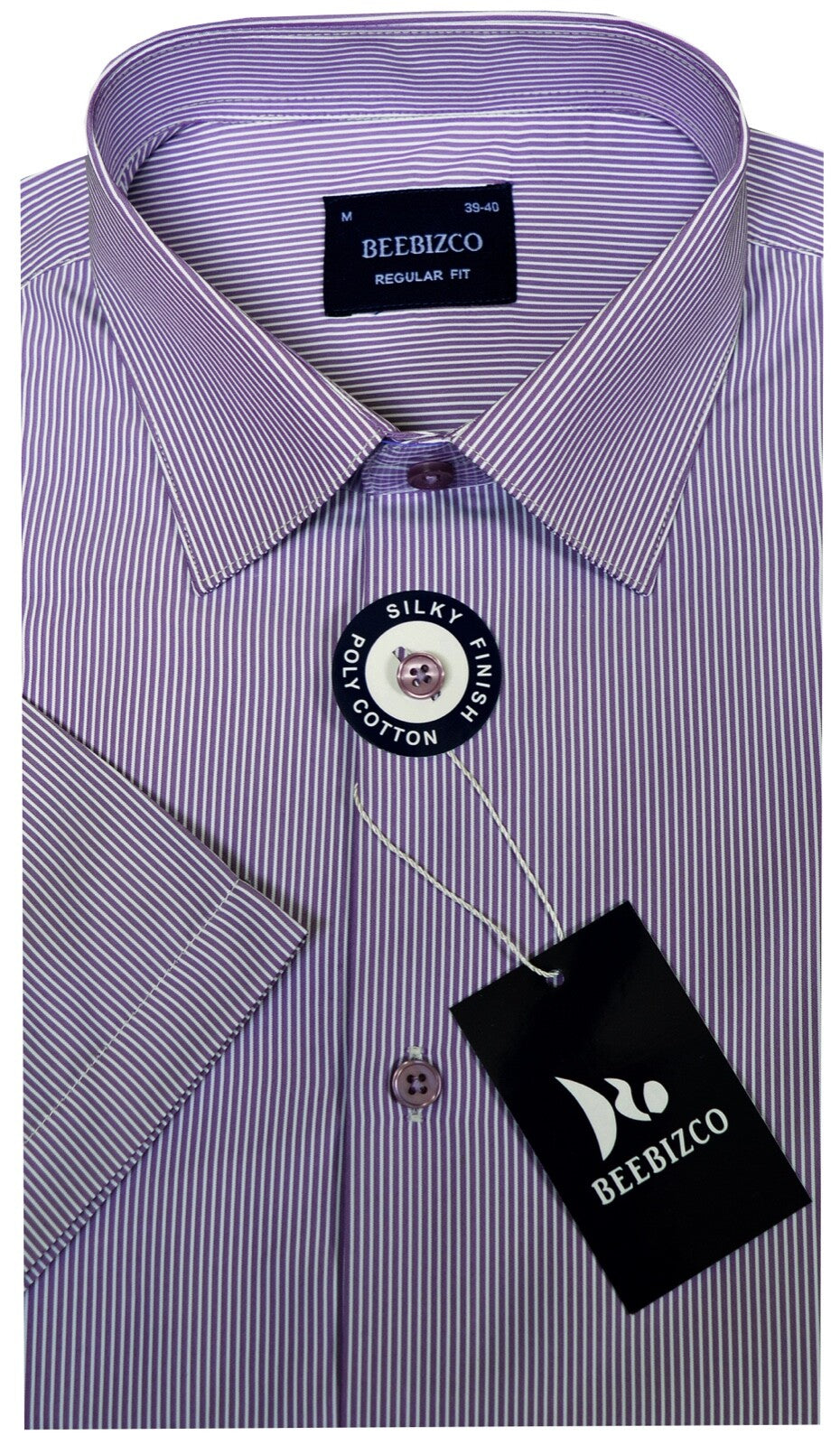 Striped Shirt King Size Short Sleeve Yarn Dyed Poly Cotton w/Pocket by Beebizco