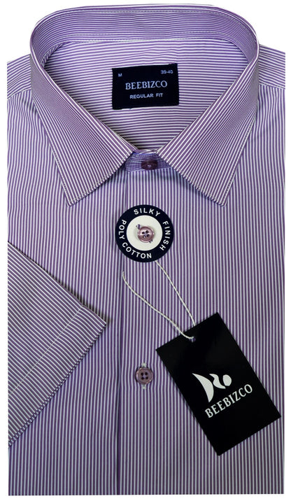 Striped Shirt King Size Short Sleeve Yarn Dyed Poly Cotton w/Pocket by Beebizco