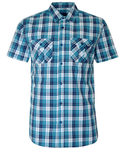 Mens Short Sleeve Slim Fit 100%Cotton Check Shirt Casual Summer Ex Store M - 3XL