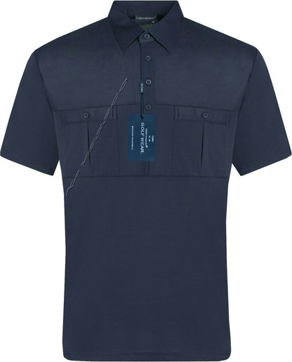 Mens Short Sleeve Double Pockets Golf Polo Shirt T-Shirt Top Casual By Tom Hagan