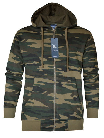 Camouflage Zip Up Hoodie Army Camo Fleece Brushed Inside w/ Pockets by Beebizco