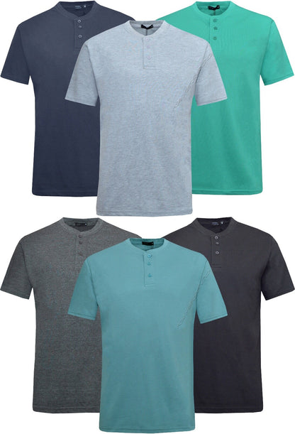 Mens Plain Henley T-shirt Short Sleeve Grandad Neck Top Casual Summer M - 2XL