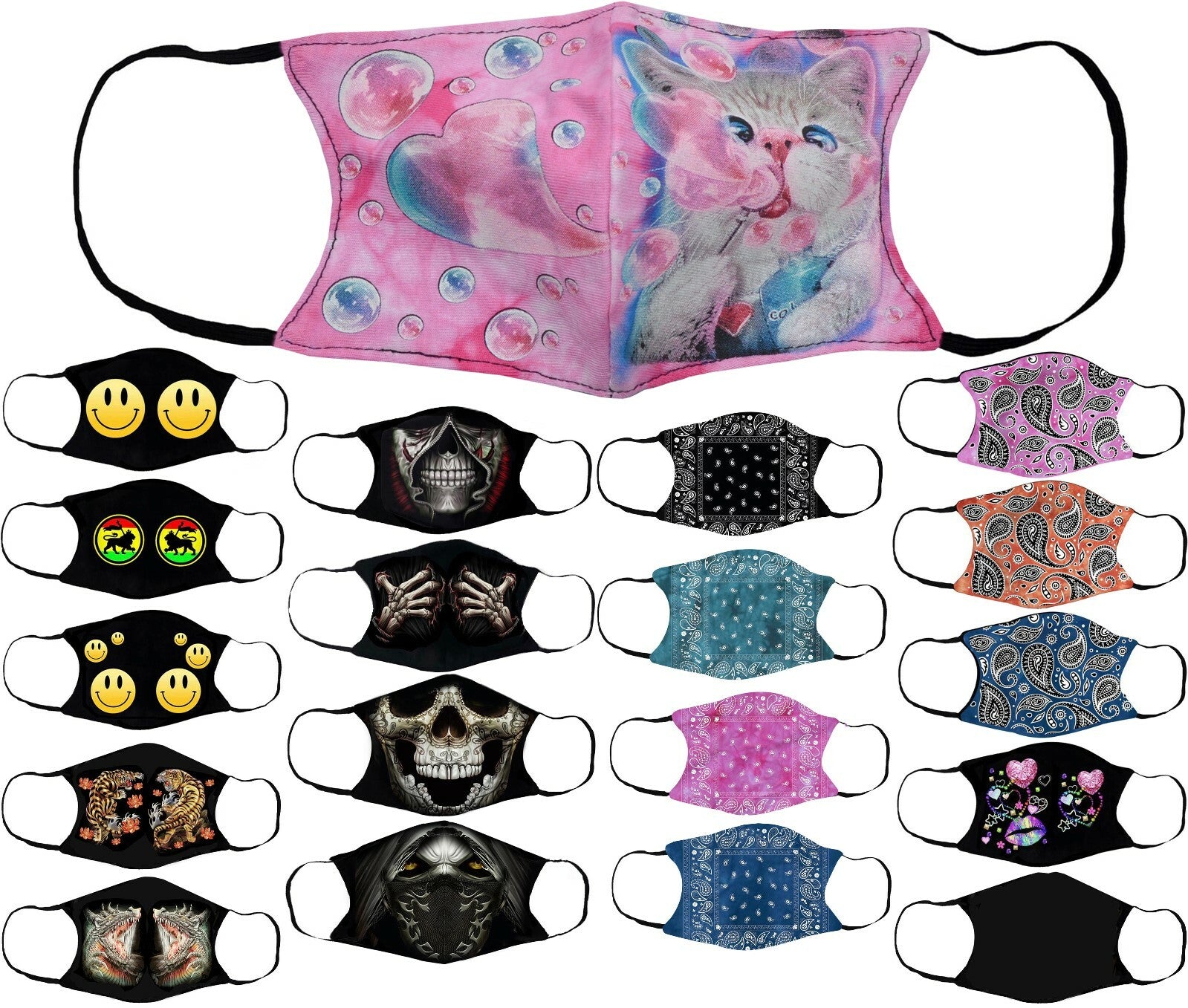 Adults Face Masks Cotton Glow in the Dark with Filter Pocket Reusable & Washable