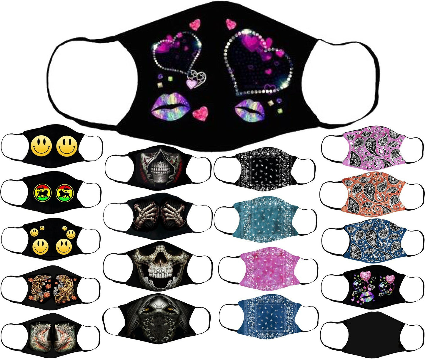Adults Face Masks Cotton Glow in the Dark with Filter Pocket Reusable & Washable