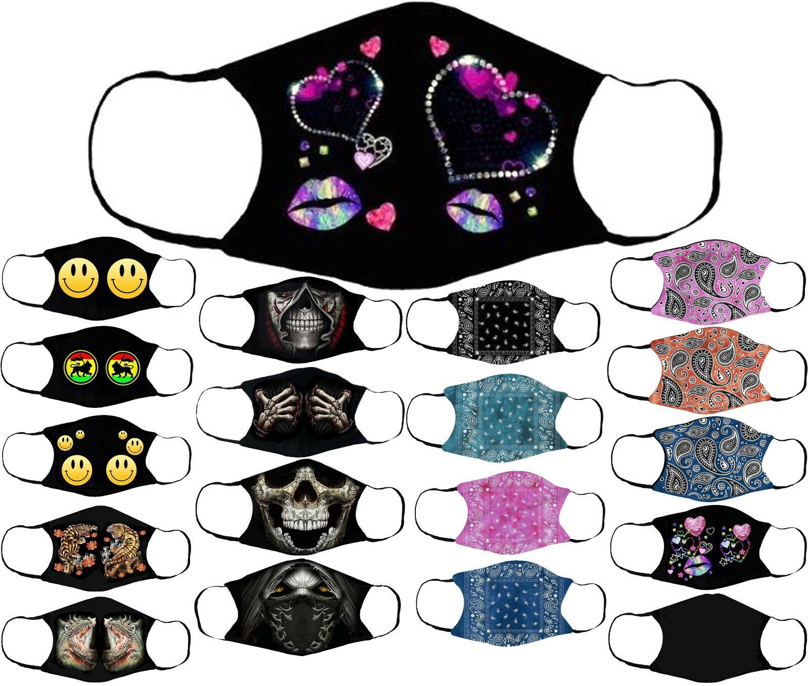 Adults Face Masks Cotton Glow in the Dark with Filter Pocket Reusable & Washable
